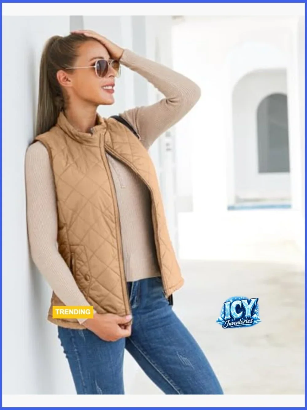 Lightweight Quilted Puffer Vest with 4 Pockets, Sleeveless Outerwear